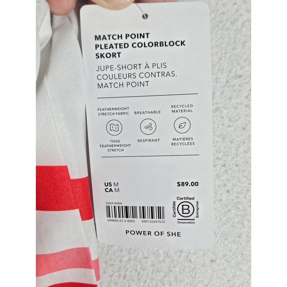 Athleta Match Point Pleated Colorblock Skort White Red Pink Stripe 694842 Medium - Picture 9 of 11